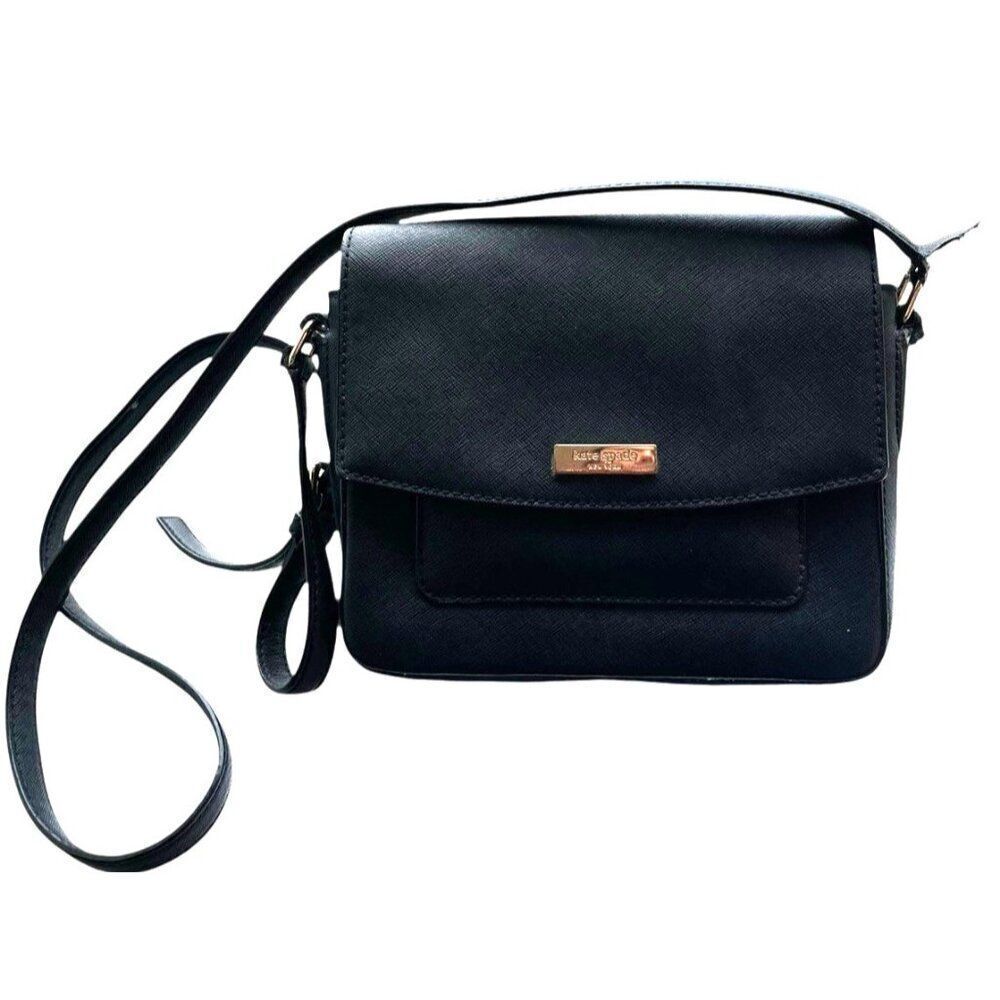 Kate Spade Black Leather Mini Flap Satchel Crossbody Bag Purse Adjustable Strap